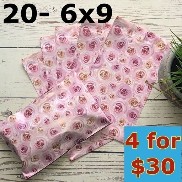 20- 6x9 Rose Print Poly Mailers - Picture 1 of 7